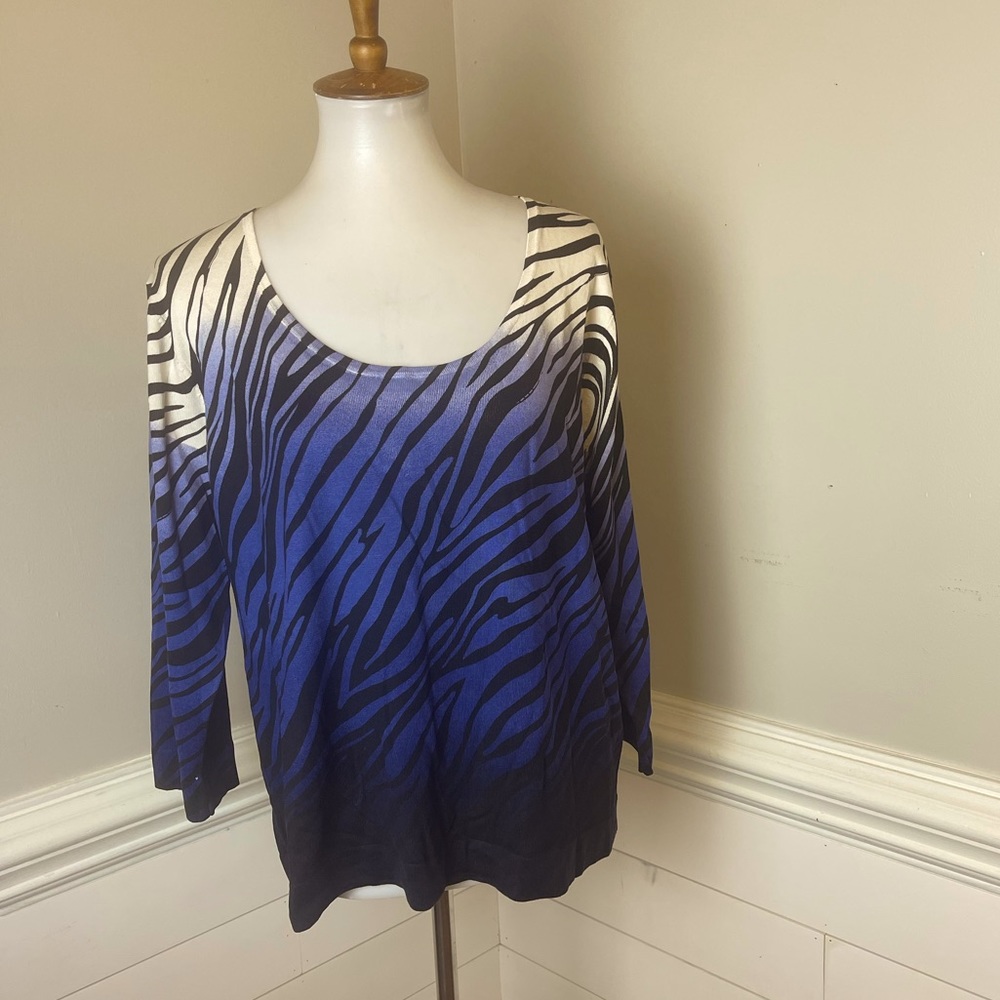 Chaus Purplish Blue Animal Print Silk Blend Sweater 2X FREE SHIP.